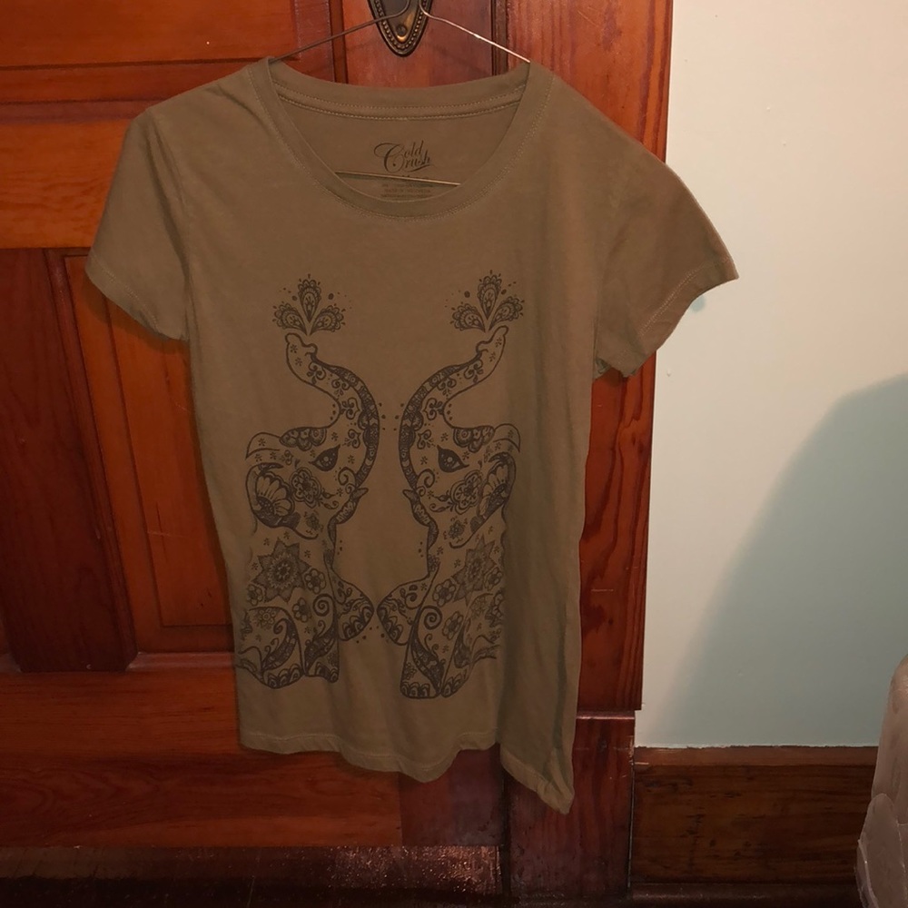 Army green and black elephant tee